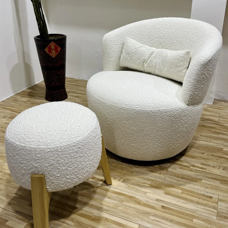 Contemporary Nordic Curved Sherpa Fabric Velvet Cotton-Linen Solid Wood Accent Chair Backrest Armless For Living Room