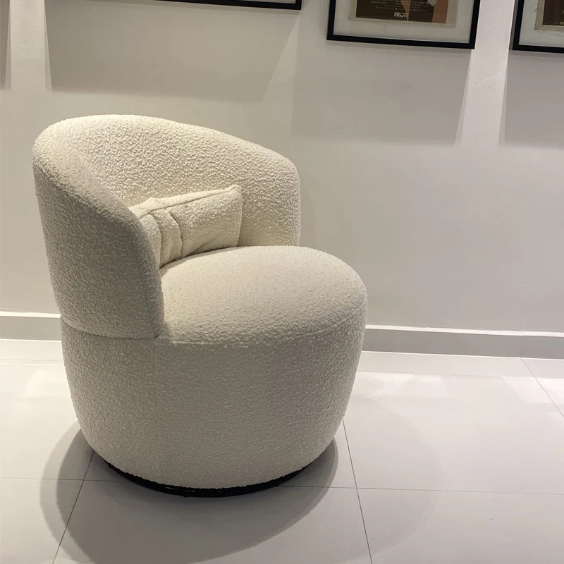 Contemporary Nordic Curved Sherpa Fabric Velvet Cotton-Linen Solid Wood Accent Chair Backrest Armless For Living Room