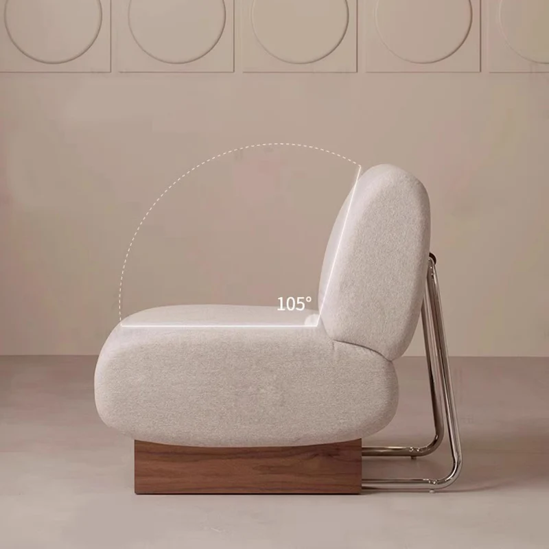 Contemporary Nordic Rectangular Linen-Cotton Loop Velvet Ash Wood Stainless Steel Accent Chair Backrest Armless For Living Room