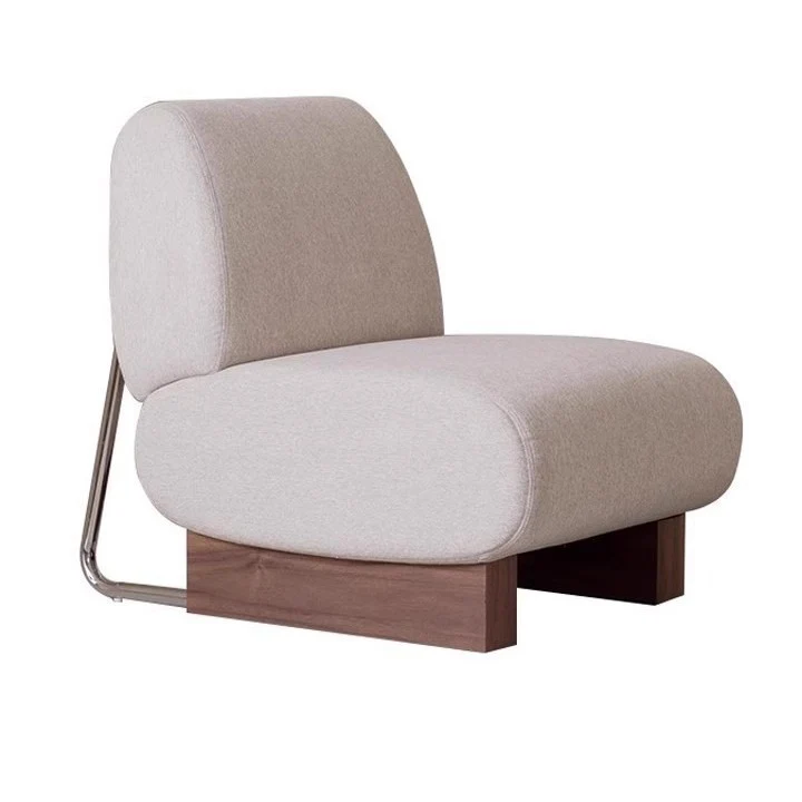 Contemporary Nordic Rectangular Linen-Cotton Loop Velvet Ash Wood Stainless Steel Accent Chair Backrest Armless For Living Room
