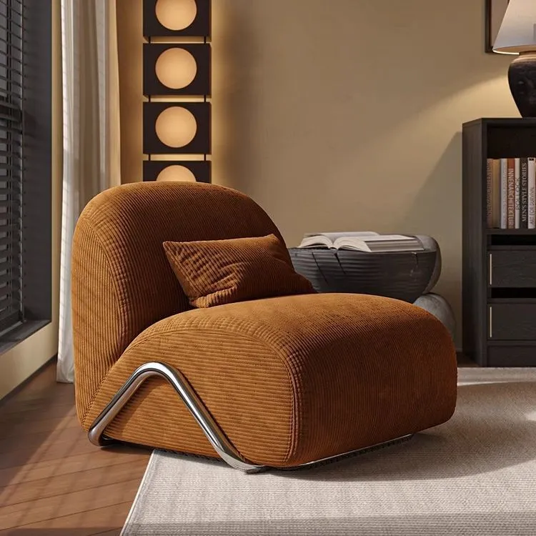 Contemporary Nordic Rectangular Corduroy Carbon Steel Accent Chair Backrest Armless For Living Room