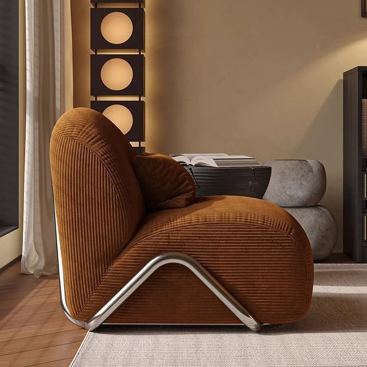 Contemporary Nordic Rectangular Corduroy Carbon Steel Accent Chair Backrest Armless For Living Room