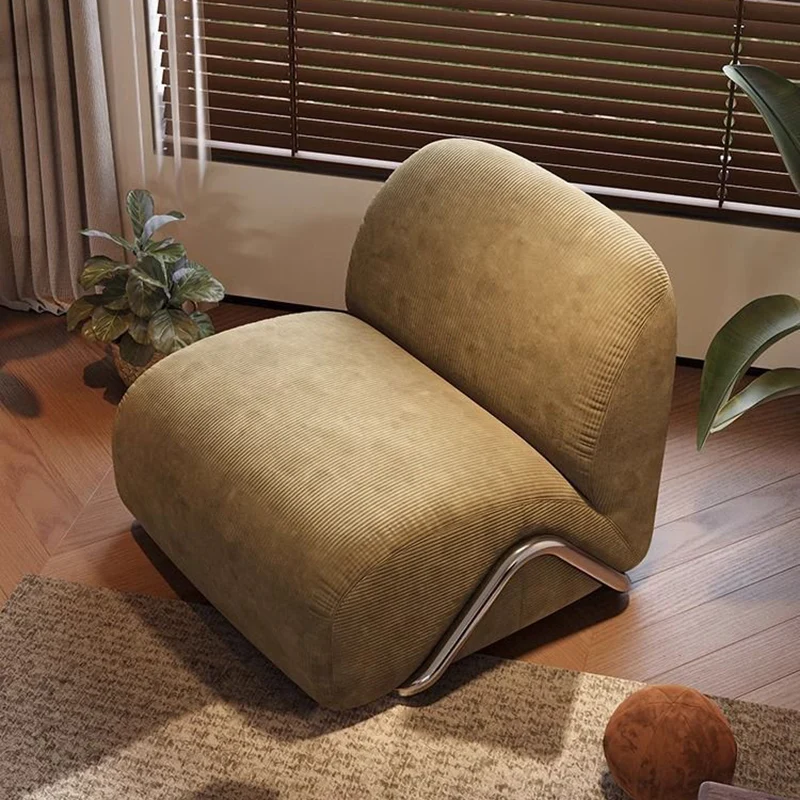 Contemporary Nordic Rectangular Corduroy Carbon Steel Accent Chair Backrest Armless For Living Room