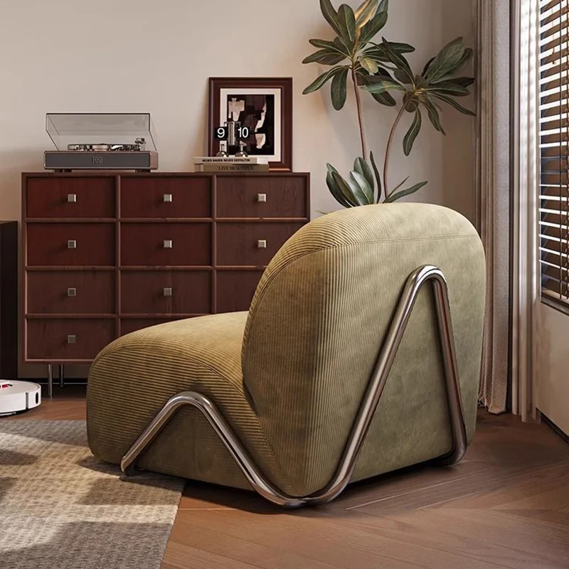 Contemporary Nordic Rectangular Corduroy Carbon Steel Accent Chair Backrest Armless For Living Room