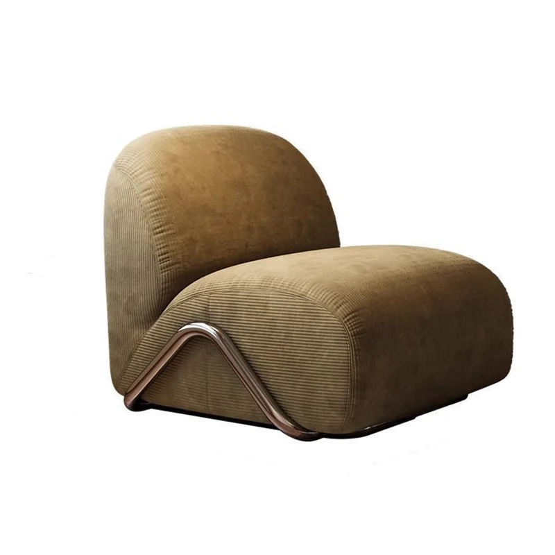 Contemporary Nordic Rectangular Corduroy Carbon Steel Accent Chair Backrest Armless For Living Room
