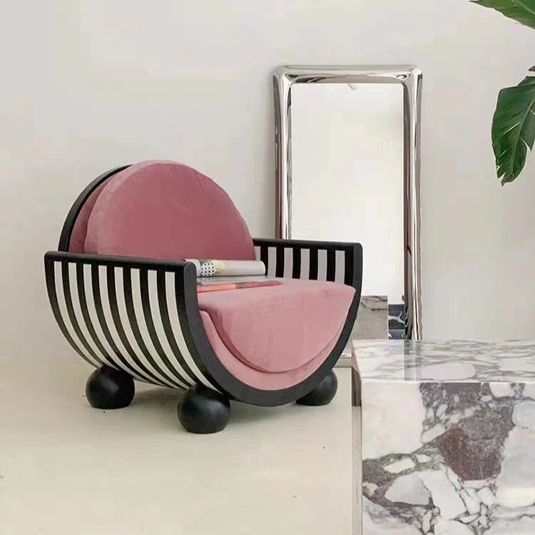 Contemporary Creative U-Shaped Solid Wood Velvet Accent Chair Backrest Armrest for Living Room