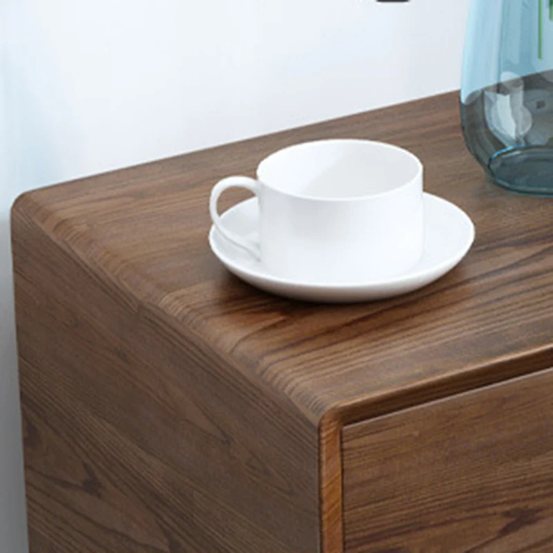Traditional Vintage Ash Wood & Metal Cylindrical-Square Nightstand With 2 Drawers For Bedroom