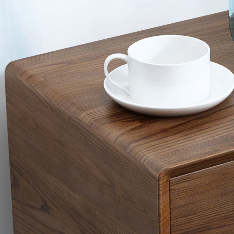 Traditional Vintage Ash Wood & Metal Cylindrical-Square Nightstand With 2 Drawers For Bedroom