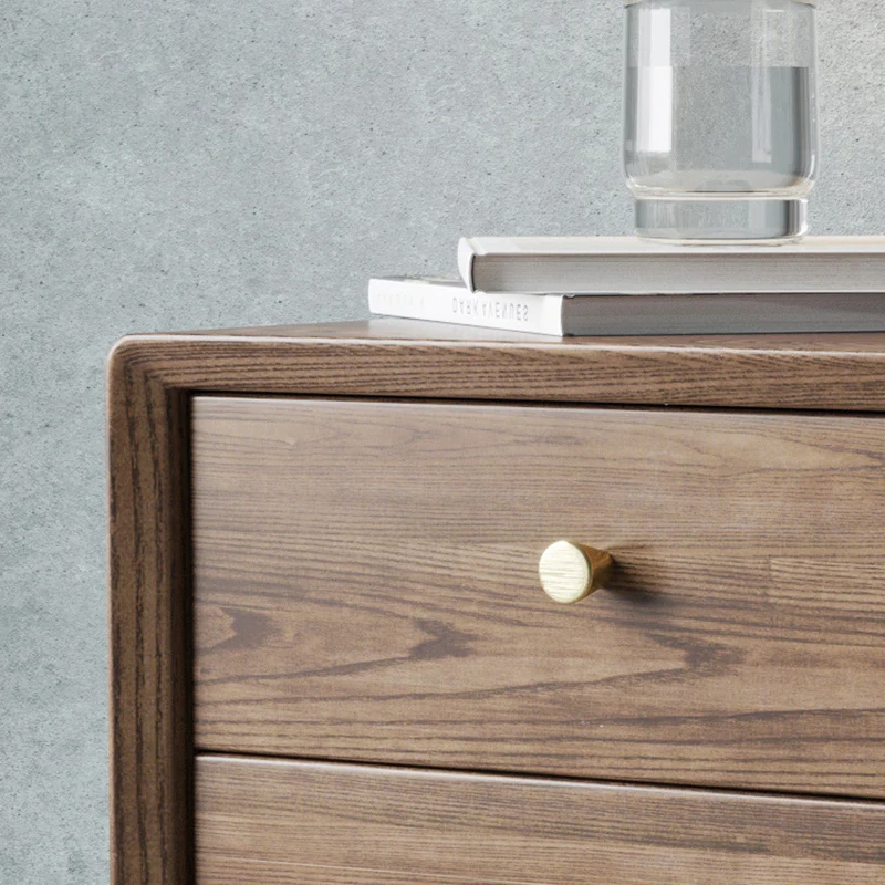 Traditional Vintage Ash Wood & Metal Cylindrical-Square Nightstand With 2 Drawers For Bedroom