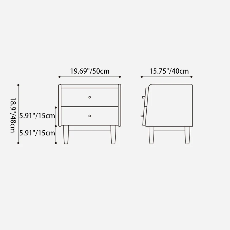 Traditional Japanese Black Walnut Wood Square Cylinder Nightstand With 2 Drawers For Bedroom