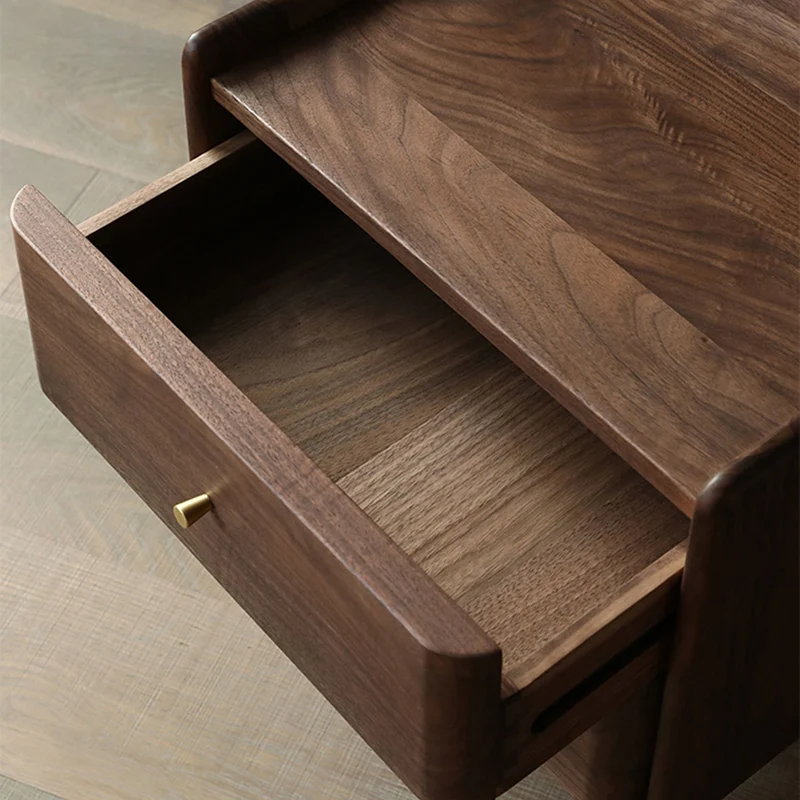 Traditional Japanese Black Walnut Wood Square Cylinder Nightstand With 2 Drawers For Bedroom