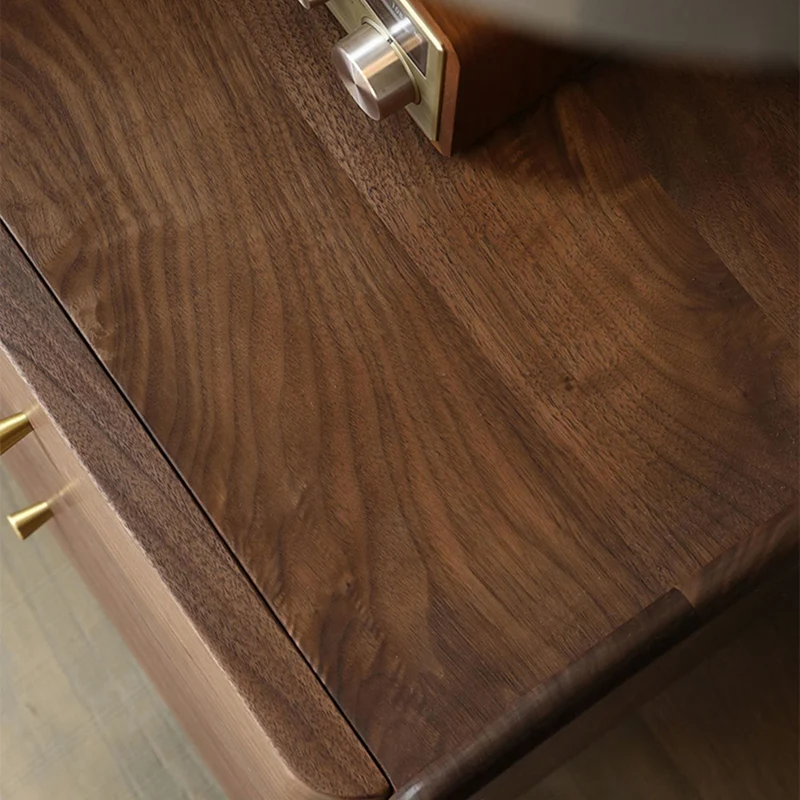 Traditional Japanese Black Walnut Wood Square Cylinder Nightstand With 2 Drawers For Bedroom
