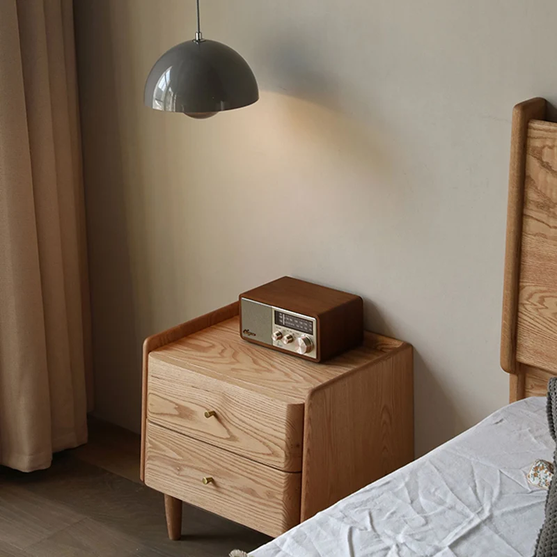 Traditional Japanese Black Walnut Wood Square Cylinder Nightstand With 2 Drawers For Bedroom