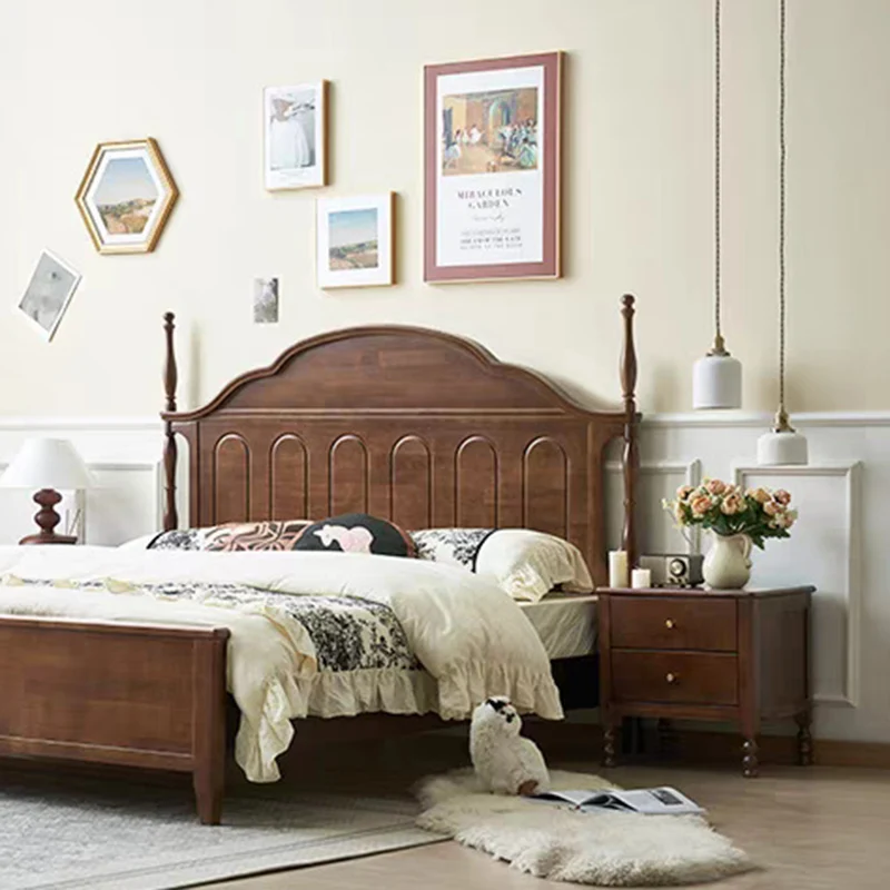Traditional Chinese Rubberwood Metal Roman Column Square Nightstand With 2 Drawers For Bedroom