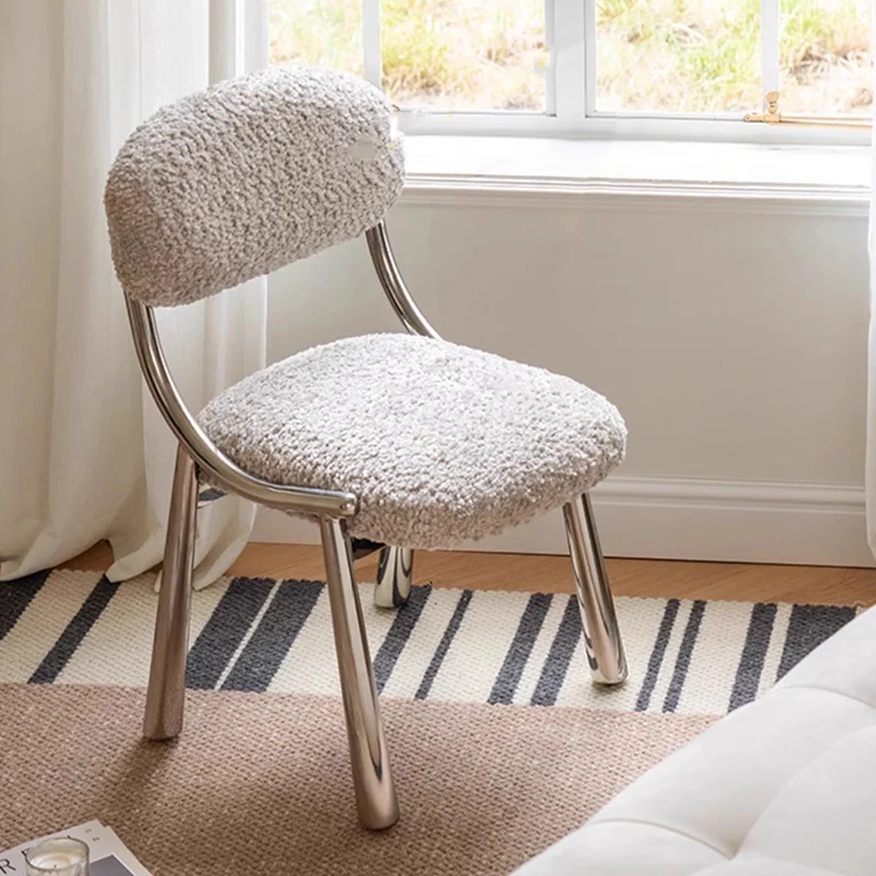 Modern Minimalist Curved Velvet Carbon Steel Vanity Stool Backrest Armless For Bedroom