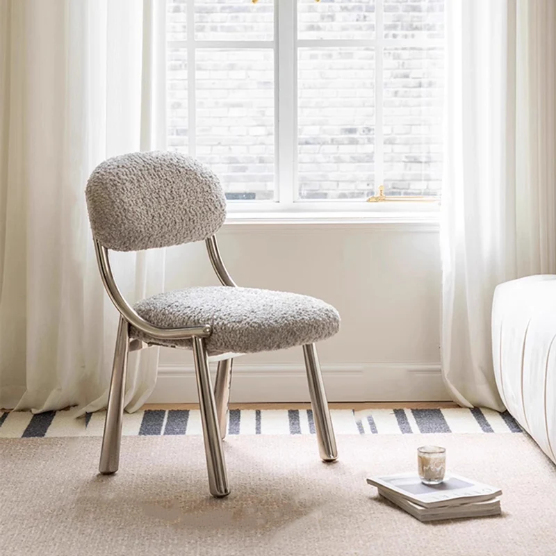 Modern Minimalist Curved Velvet Carbon Steel Vanity Stool Backrest Armless For Bedroom