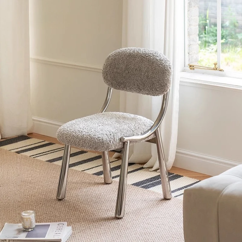 Modern Minimalist Curved Velvet Carbon Steel Vanity Stool Backrest Armless For Bedroom