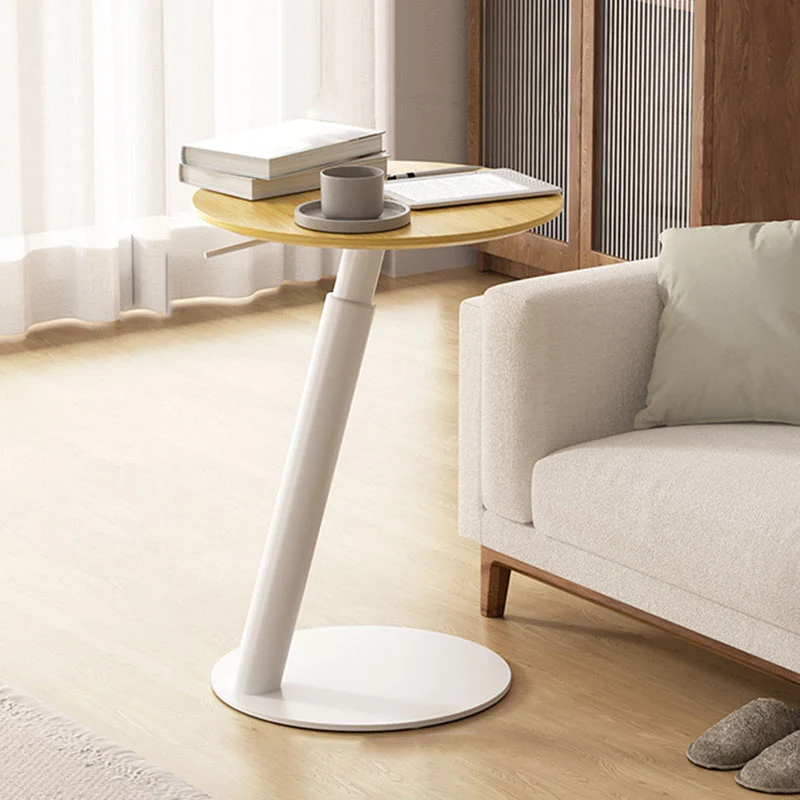 Modern Minimalist Square Round Bamboo Carbon Steel Adjustable Height Sofa Side Table For Living Room