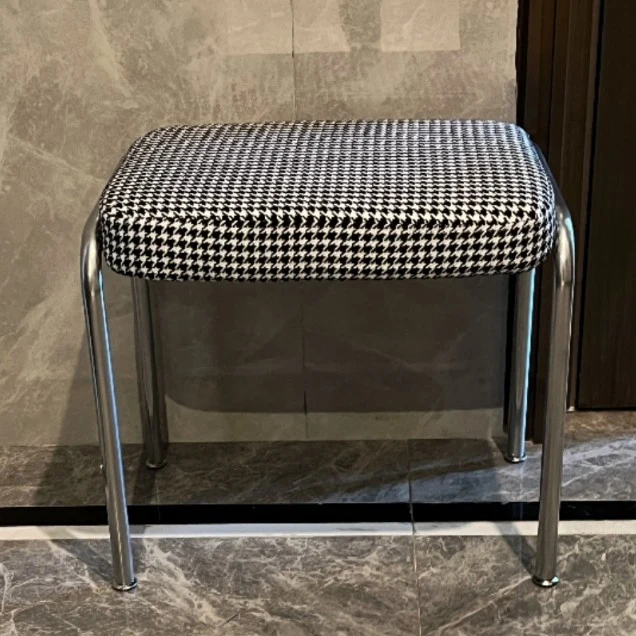Contemporary Nordic Square Rectangular Velvet Cotton-linen Stainless Steel Solid Wood Plywood Low Stool For Living Room