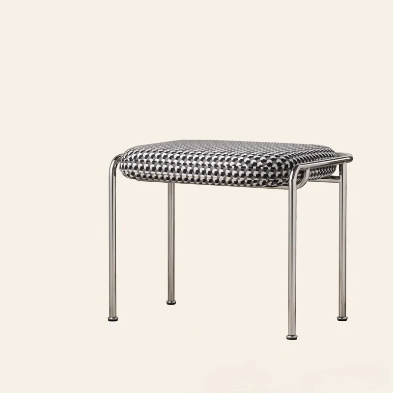 Contemporary Nordic Square Rectangular Velvet Cotton-linen Stainless Steel Solid Wood Plywood Low Stool For Living Room