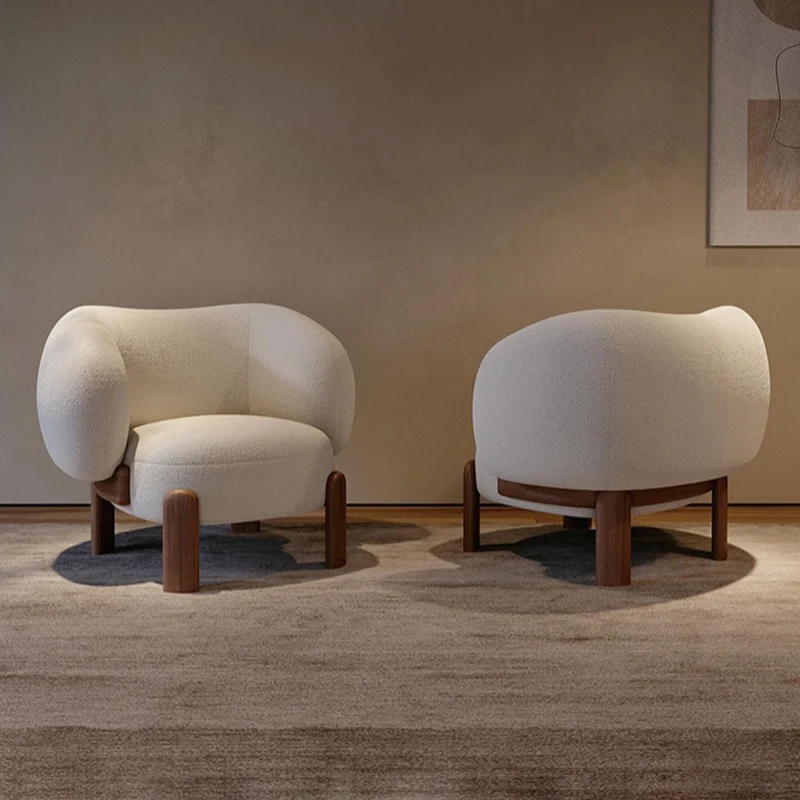 Modern Minimalist Square Rectangular Solid Wood Plywood Ash Wood Sherpa Fleece Accent Chair Backrest Armless For Living Room