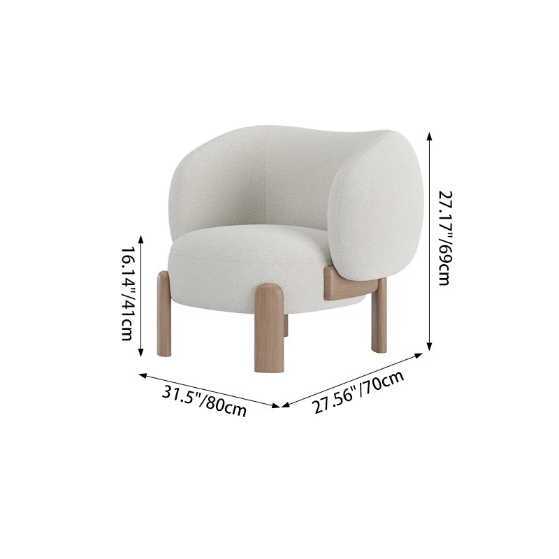 Modern Minimalist Square Rectangular Solid Wood Plywood Ash Wood Sherpa Fleece Accent Chair Backrest Armless For Living Room