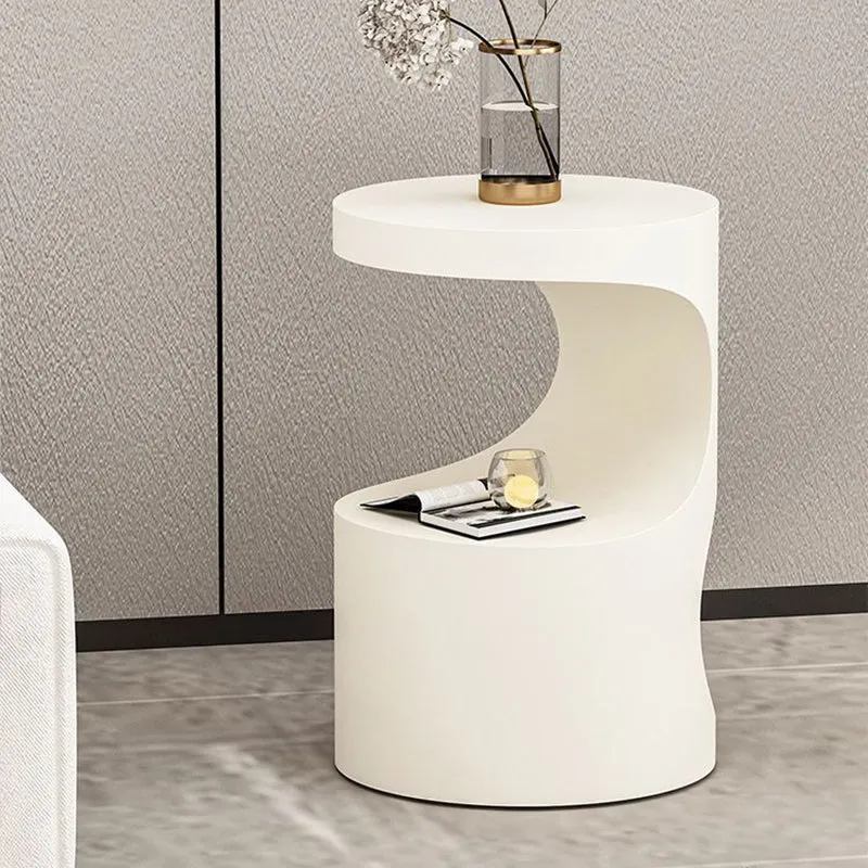 Contemporary Scandinavian Round Carbon Steel Side Table 2-Tier For Living Room