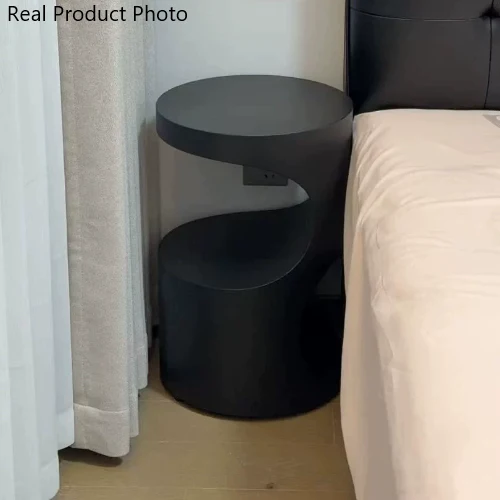 Contemporary Scandinavian Round Carbon Steel Side Table 2-Tier For Living Room