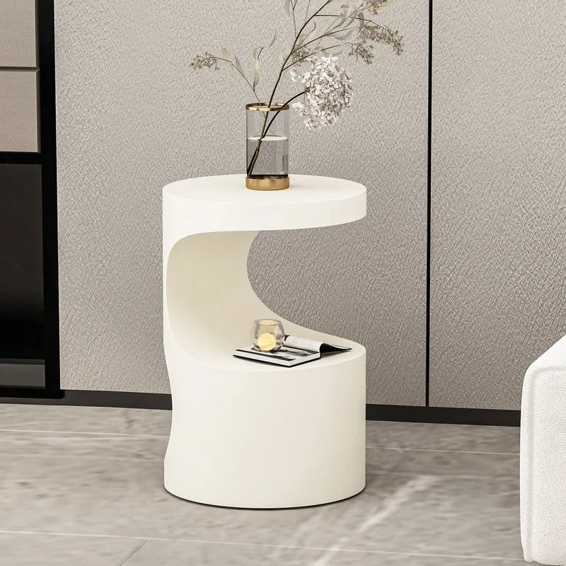 Contemporary Scandinavian Round Carbon Steel Side Table 2-Tier For Living Room