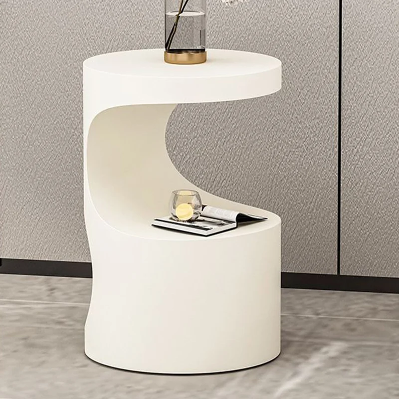 Contemporary Scandinavian Round Carbon Steel Side Table 2-Tier For Living Room