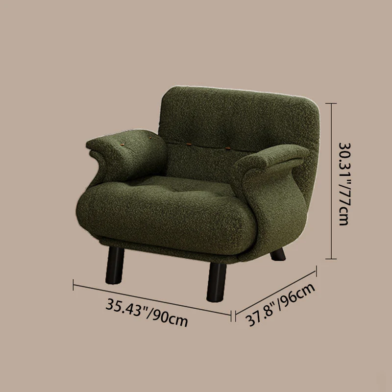 Contemporary Scandinavian Sherpa Solid Wood Curved Rectangle Accent Chair With Armrests Backrest For Living Room