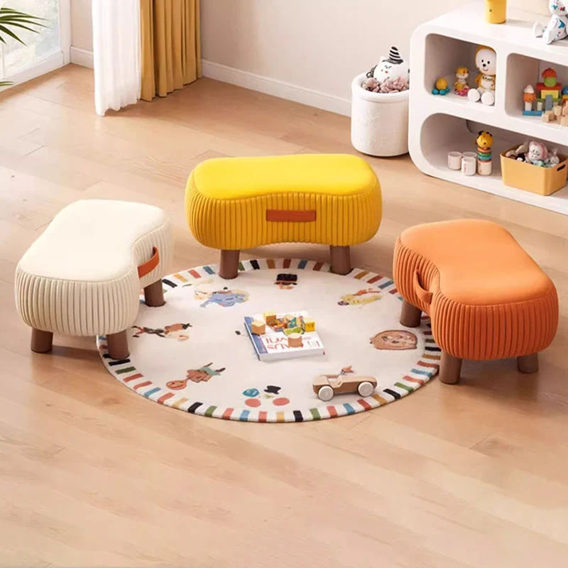Contemporary Scandinavian Synthetic Fabric Solid Wood Soap-Shaped Cylinder Low Stool For Living Room