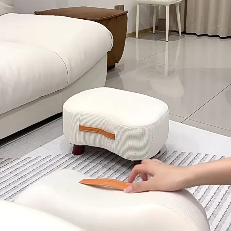 Contemporary Scandinavian Synthetic Fabric Solid Wood Soap-Shaped Cylinder Low Stool For Living Room