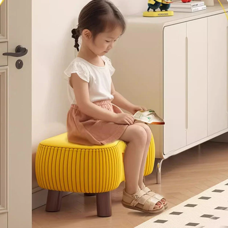 Contemporary Scandinavian Synthetic Fabric Solid Wood Soap-Shaped Cylinder Low Stool For Living Room