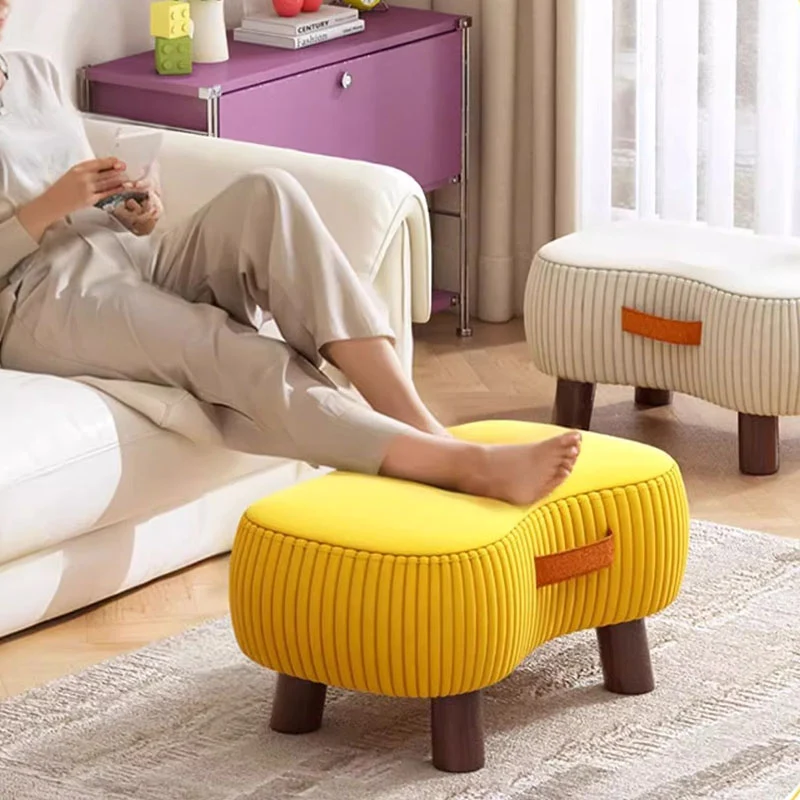 Contemporary Scandinavian Synthetic Fabric Solid Wood Soap-Shaped Cylinder Low Stool For Living Room
