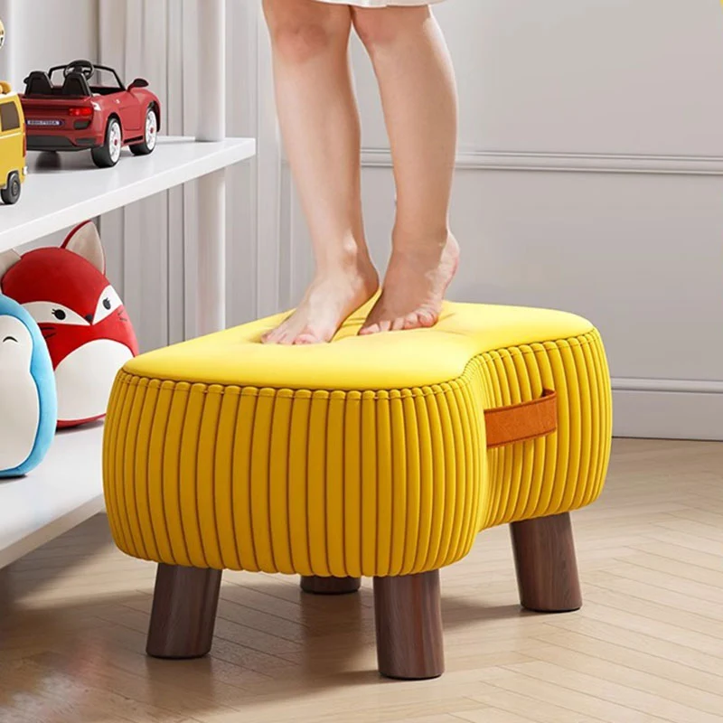 Contemporary Scandinavian Synthetic Fabric Solid Wood Soap-Shaped Cylinder Low Stool For Living Room