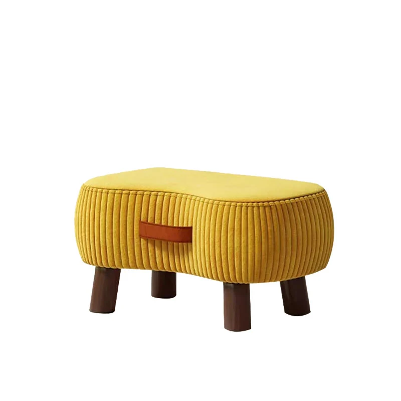 Contemporary Scandinavian Synthetic Fabric Solid Wood Soap-Shaped Cylinder Low Stool For Living Room