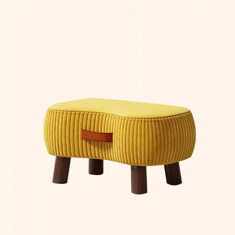 Contemporary Scandinavian Synthetic Fabric Solid Wood Soap-Shaped Cylinder Low Stool For Living Room