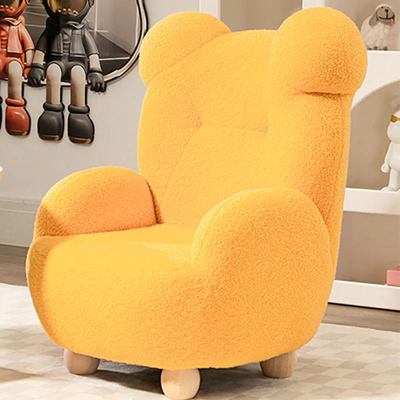 Modern Art Deco Sherpa Fabric Mixed Hardwood Bear-Shaped Accent Chair With Armrests & Backrest For Living Room