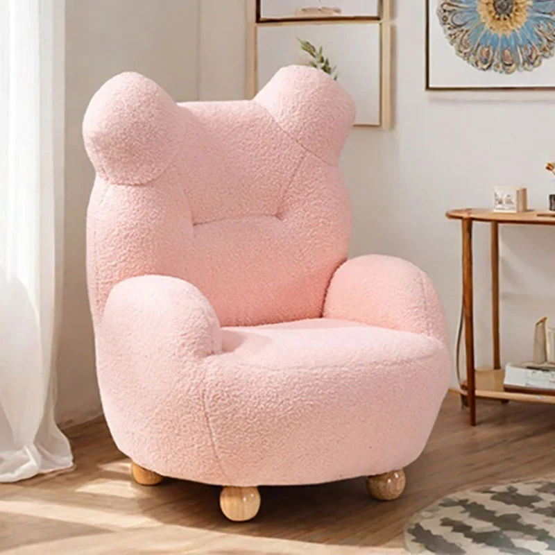 Modern Art Deco Sherpa Fabric Mixed Hardwood Bear-Shaped Accent Chair With Armrests & Backrest For Living Room