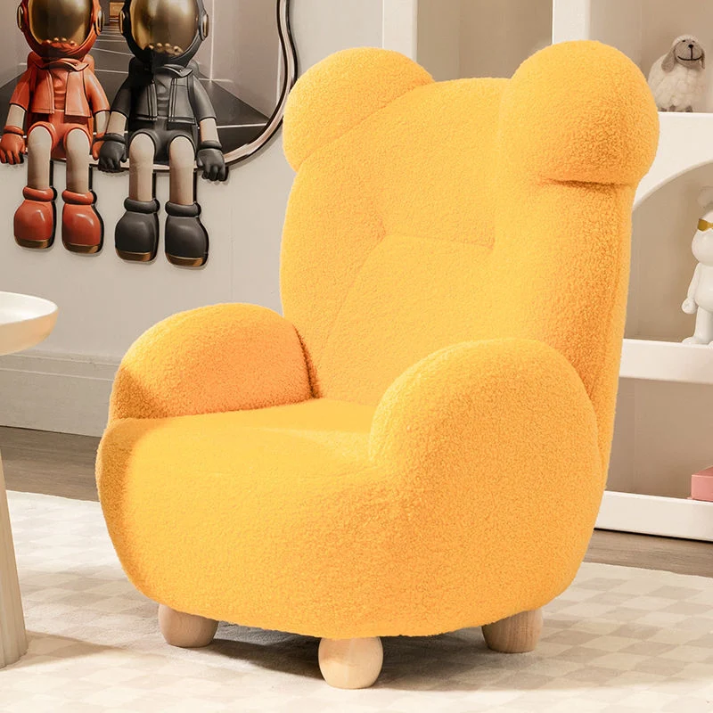 Modern Art Deco Sherpa Fabric Mixed Hardwood Bear-Shaped Accent Chair With Armrests & Backrest For Living Room