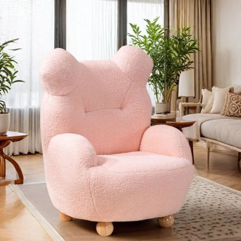 Modern Art Deco Sherpa Fabric Mixed Hardwood Bear-Shaped Accent Chair With Armrests & Backrest For Living Room