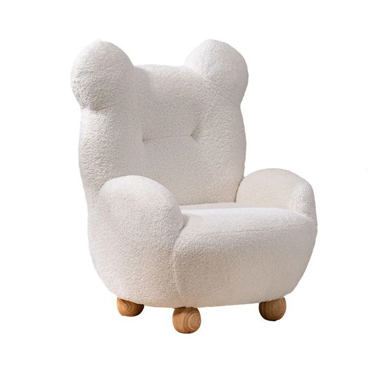 Modern Art Deco Sherpa Fabric Mixed Hardwood Bear-Shaped Accent Chair With Armrests & Backrest For Living Room