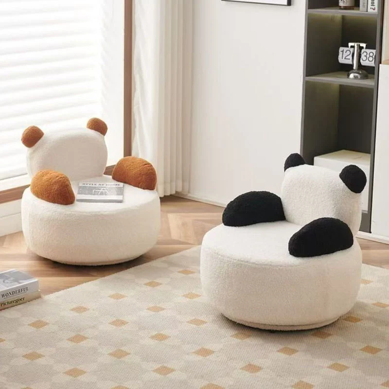 Modern Art Deco Sherpa Fabric Solid Wood Bear Round Accent Chair With Armrests For Living Room
