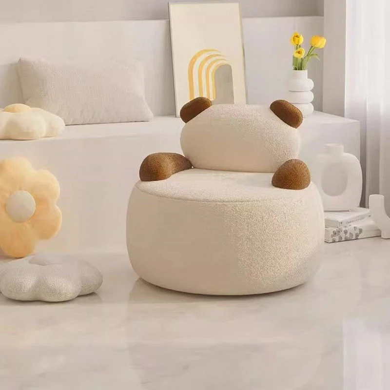 Modern Art Deco Sherpa Fabric Solid Wood Bear Round Accent Chair With Armrests For Living Room