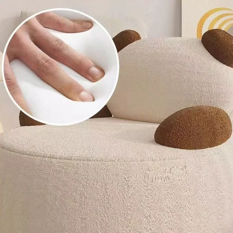 Modern Art Deco Sherpa Fabric Solid Wood Bear Round Accent Chair With Armrests For Living Room