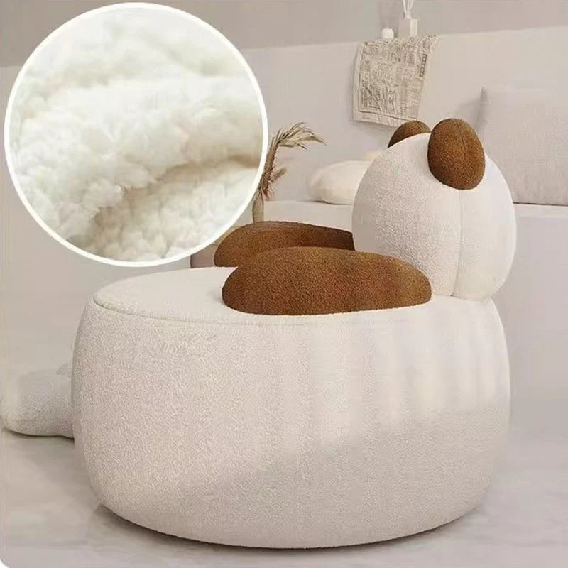 Modern Art Deco Sherpa Fabric Solid Wood Bear Round Accent Chair With Armrests For Living Room