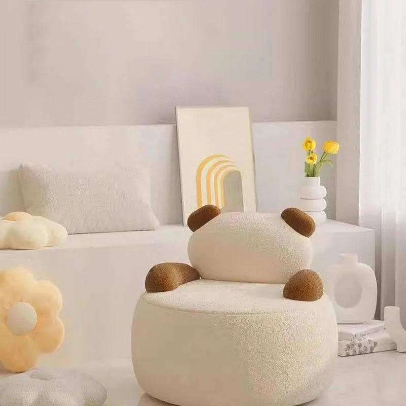 Modern Art Deco Sherpa Fabric Solid Wood Bear Round Accent Chair With Armrests For Living Room