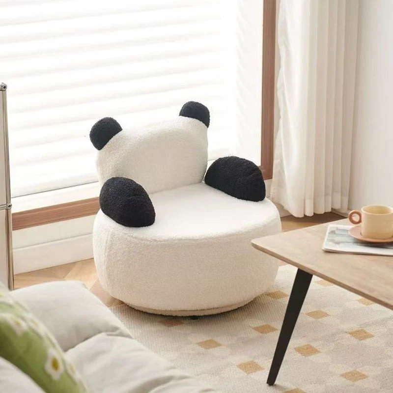 Modern Art Deco Sherpa Fabric Solid Wood Bear Round Accent Chair With Armrests For Living Room