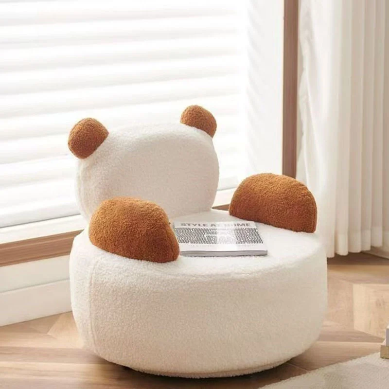 Modern Art Deco Sherpa Fabric Solid Wood Bear Round Accent Chair With Armrests For Living Room